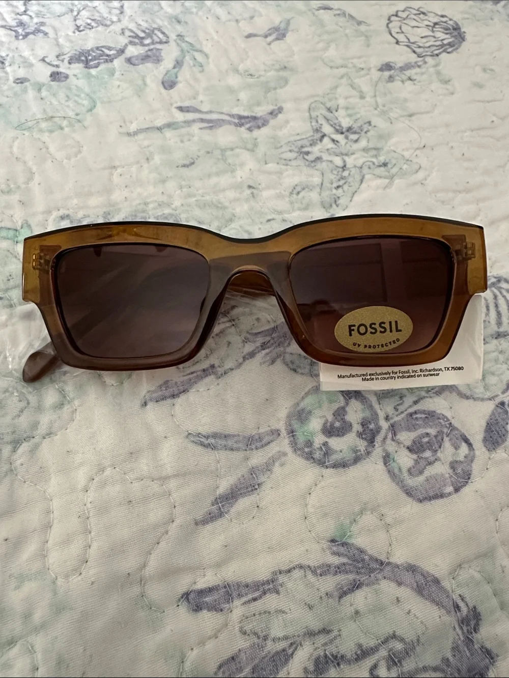 Fossil Amber Brown Rectangular Sunglasses